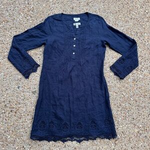 Malvin Hamburg Germany I Love Linen Navy Blue Lagenlook Midi Dress Size 8 M